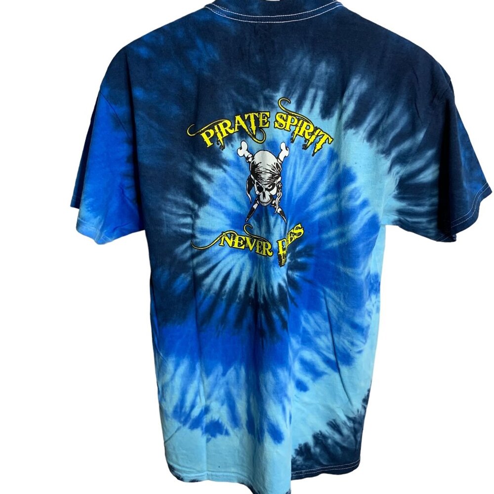Pirate Spirit Never Dies Crewneck T Shirt L Blue Tie Dye Short Sleeve Crewneck